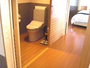Bathroom inside the room with an open air bath